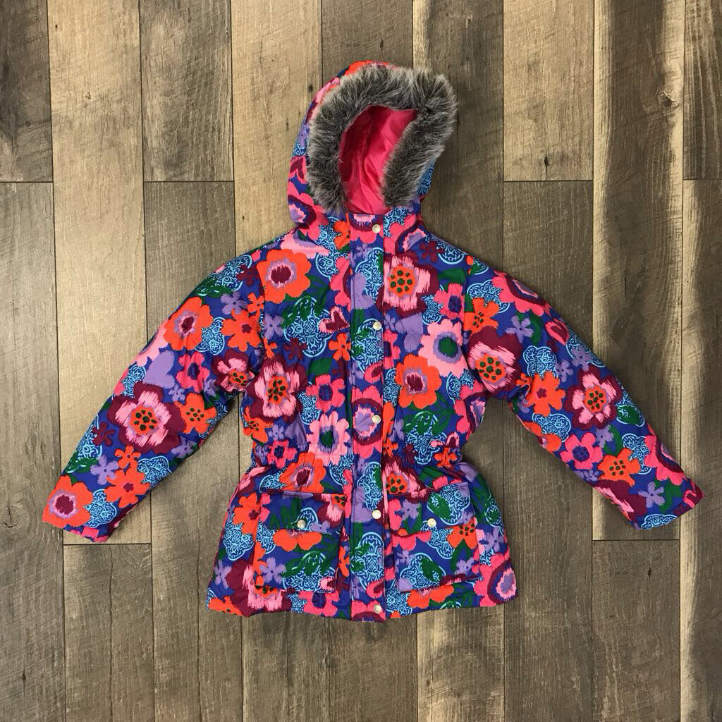 FLORAL WINTER COAT FAUX FUR HOOD