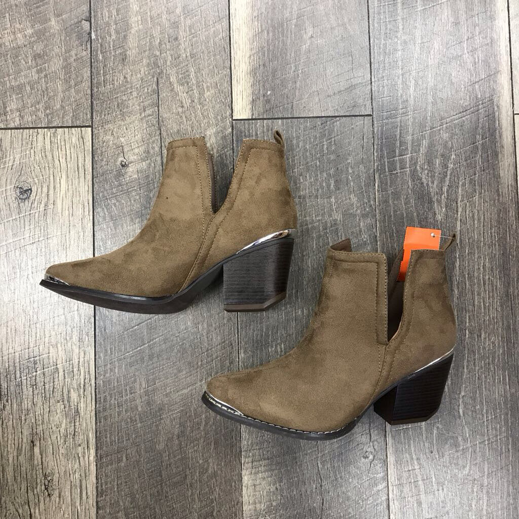 TAN/SILVER TOE BOOTIE