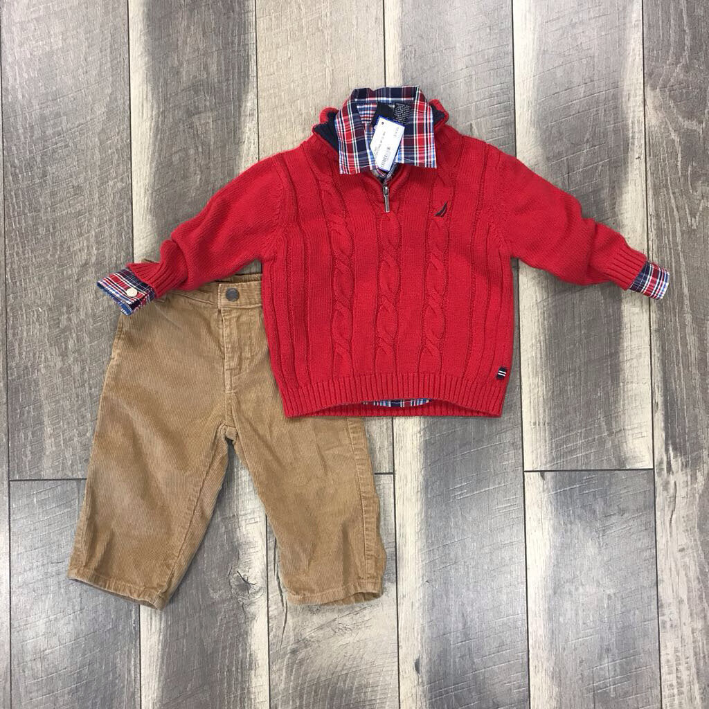 RED SWEATER/CORD 3P