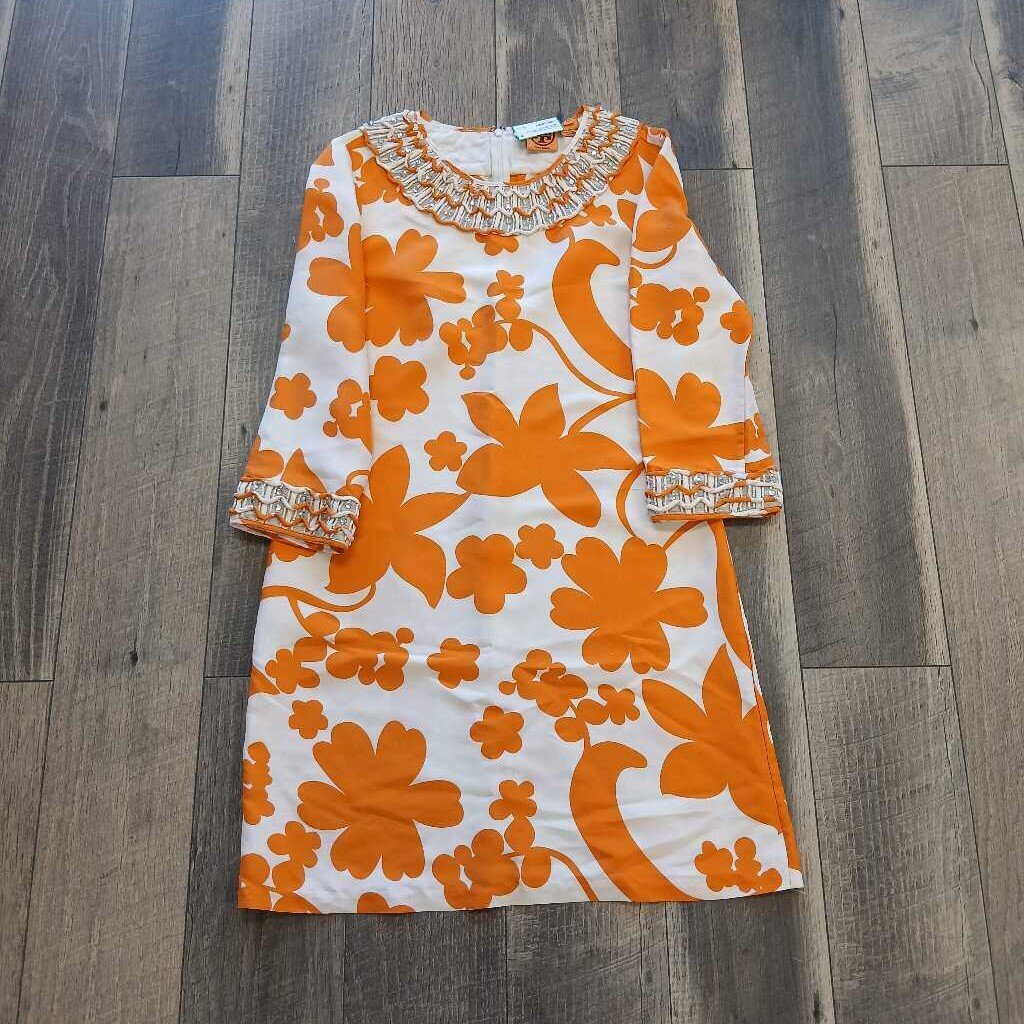 ORANGE FLORAL BEADED NECKLINE DRESS- AS IS