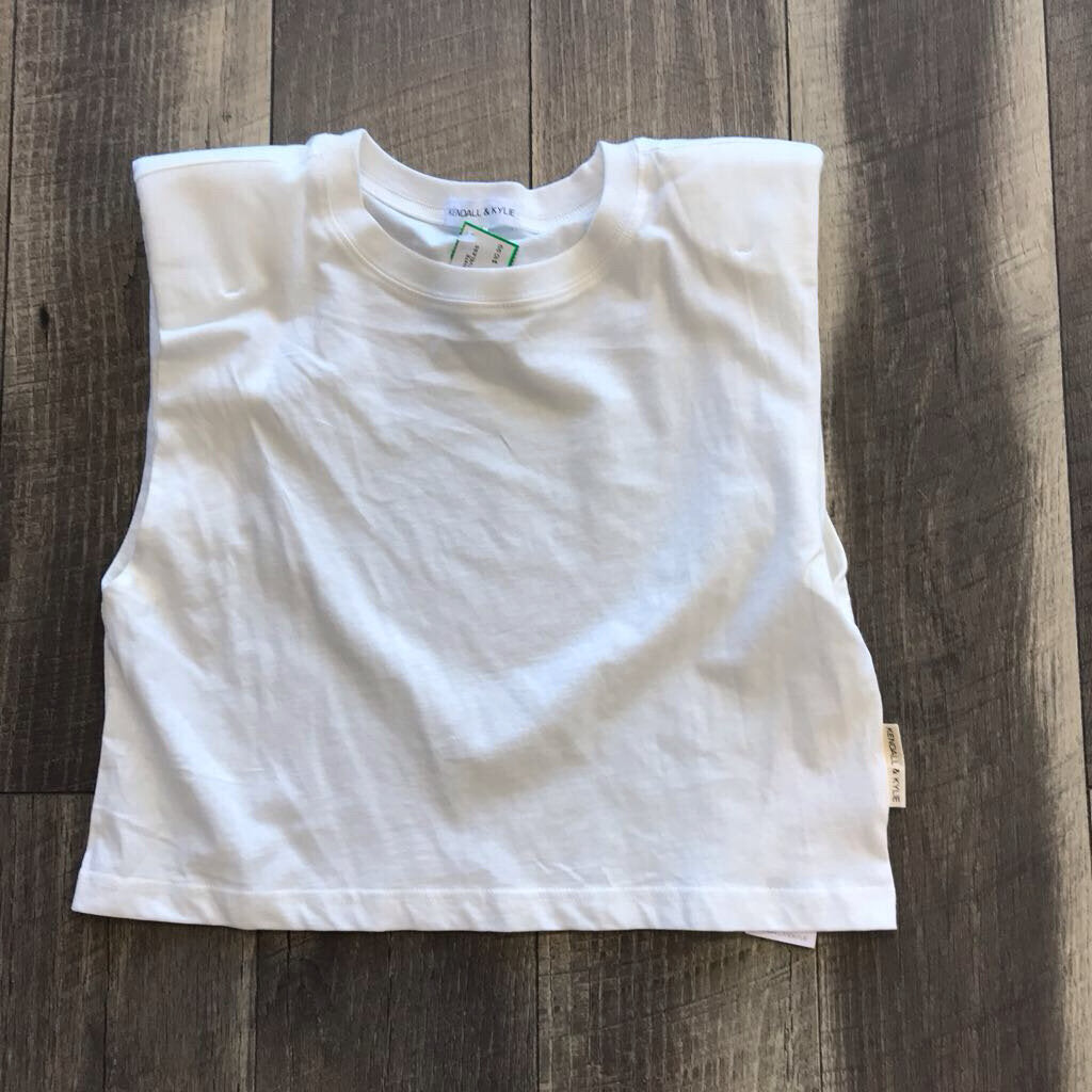 WHITE SHOULDER PAD SLEEVELESS