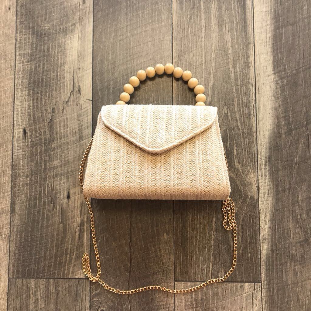 STRAW BEADED HANDLE PURSE