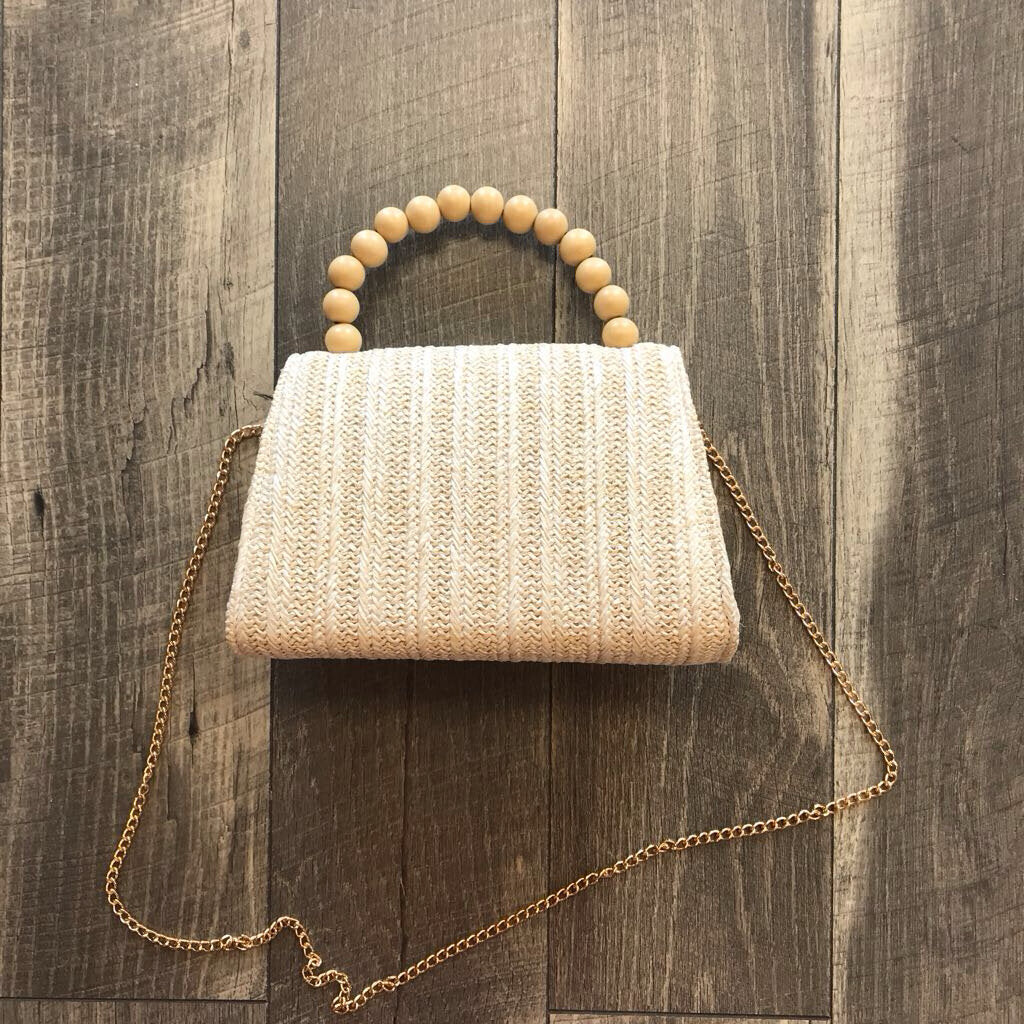 STRAW BEADED HANDLE PURSE