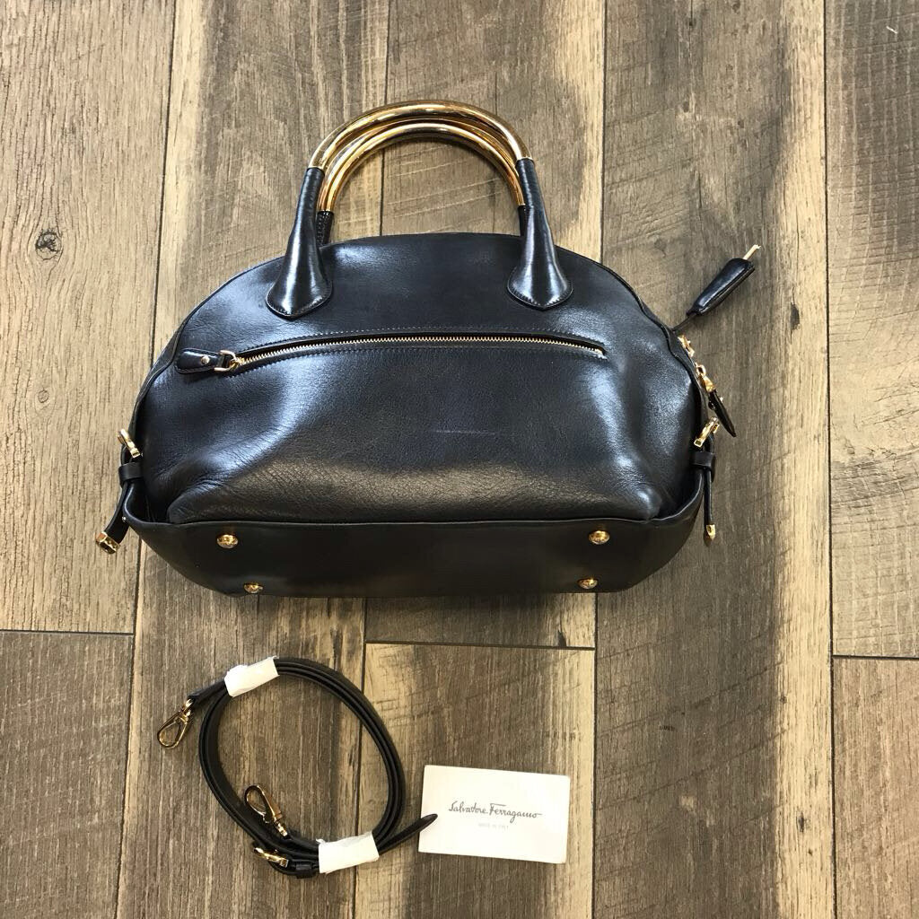 AUTH BLACK FIAMMA METAL HANDLE SATCHEL