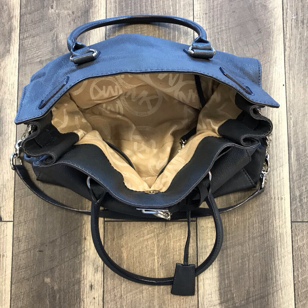 NAVY/SILVER LEATHER TOTE