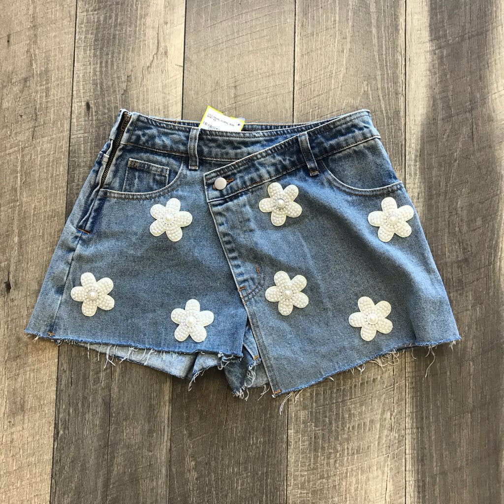 PEARL FLORAL JEAN SKIRT