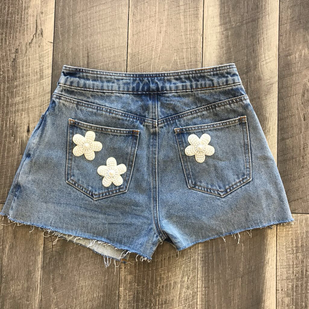 PEARL FLORAL JEAN SKIRT