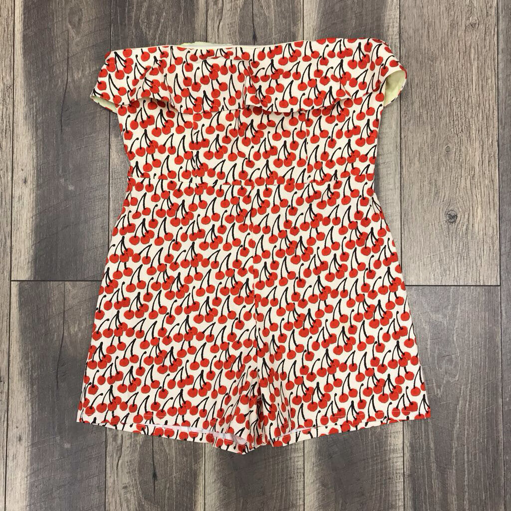 CHERRY STRAPLESS SHORT ROMPER-NWT