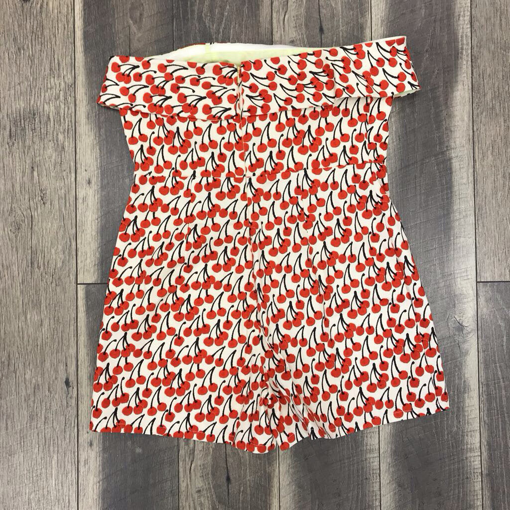 CHERRY STRAPLESS SHORT ROMPER-NWT