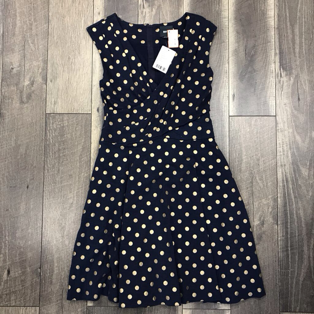 NAVY GOLD POLKA DOT DRESS-NWT