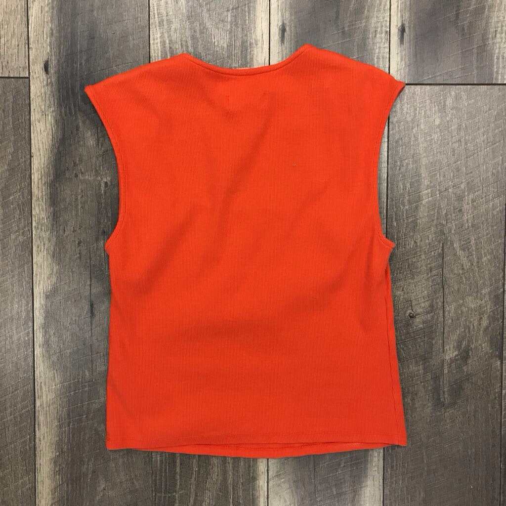 ORANGE RIBBED SQUARE NECK