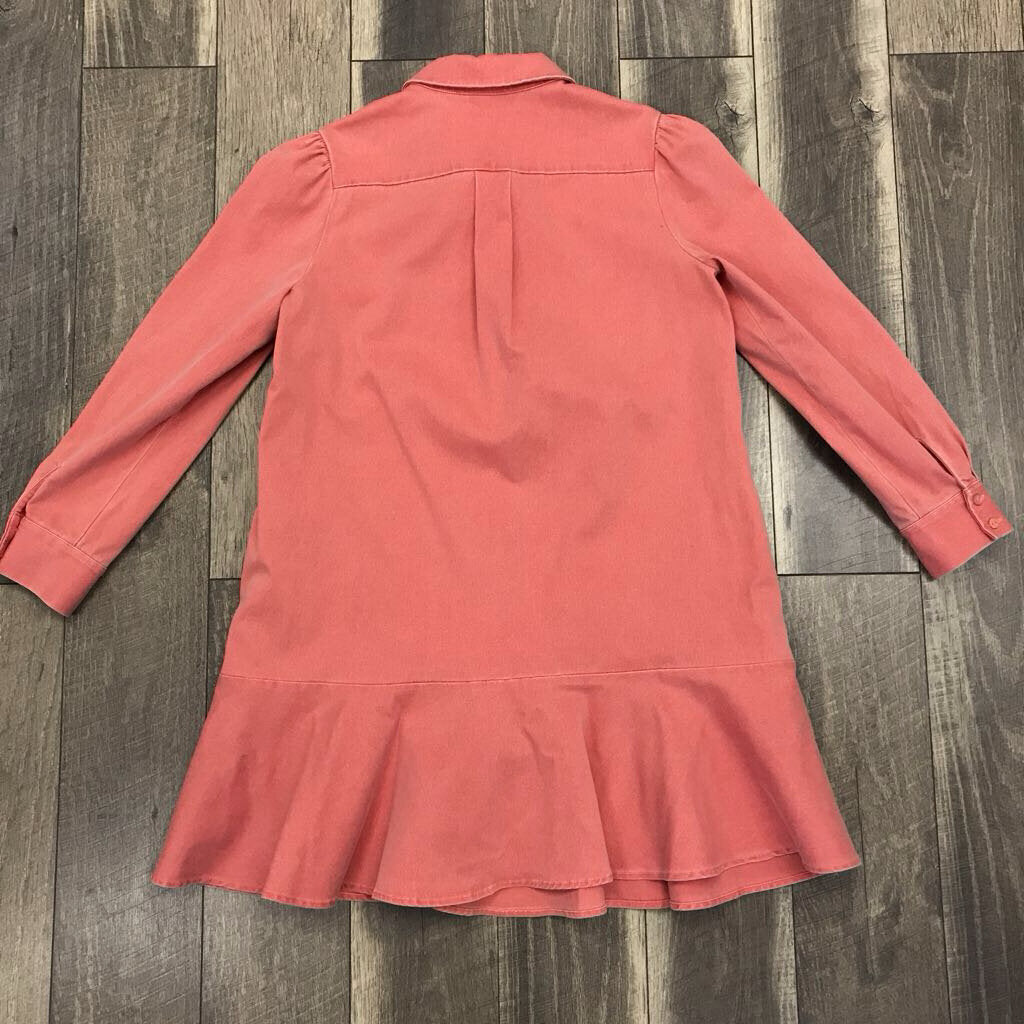 ORANGE DENIM BUTTON UP RUFFLE HEM DRESS