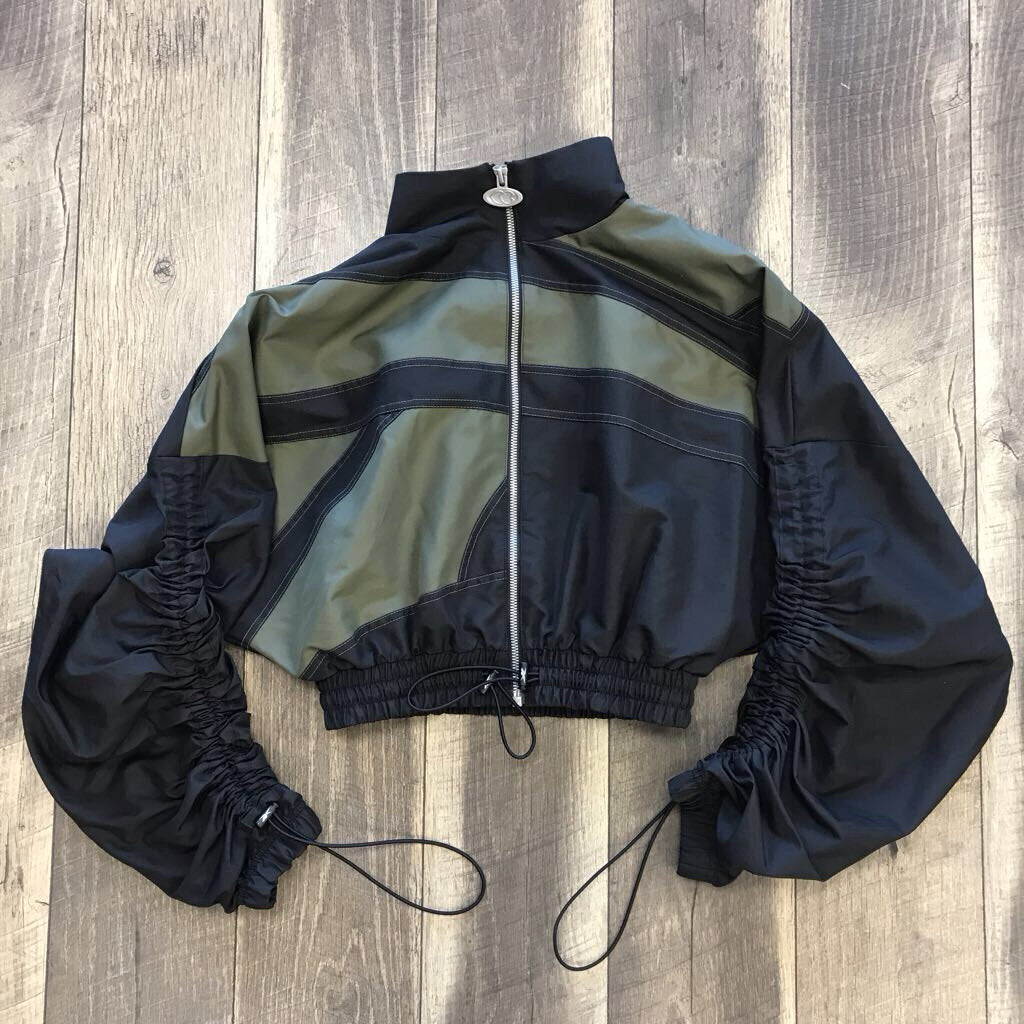 BLK/ARMY GREEN CROPPED TRACK JACKET
