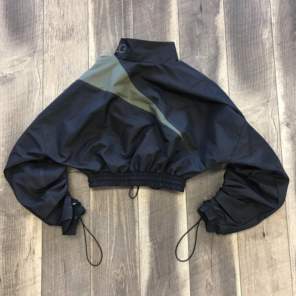 BLK/ARMY GREEN CROPPED TRACK JACKET