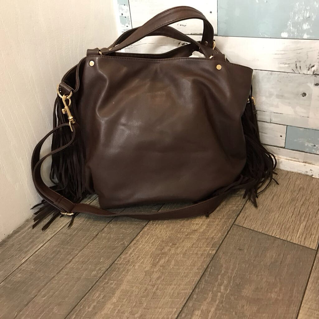 BROWN FRINGE LARGE CROSSBODY