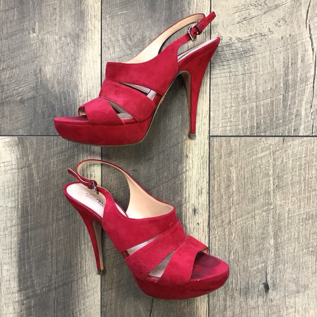 AUTHENTIC RED SUEDE PLATFORM HEELS