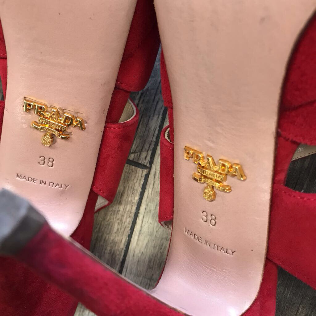 AUTHENTIC RED SUEDE PLATFORM HEELS