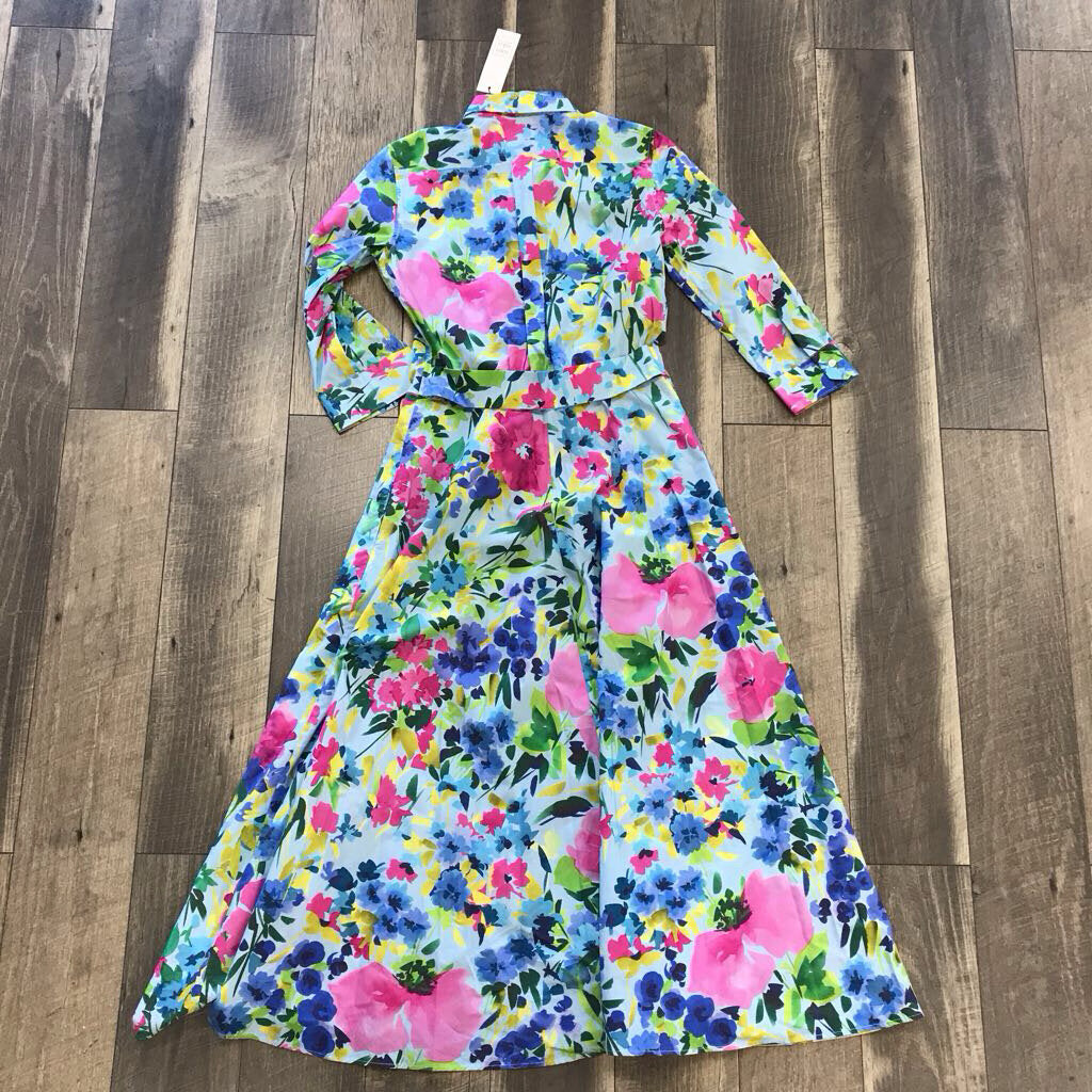 BLUE PRINTED POPLIN DRESS- MISSING BUTTON