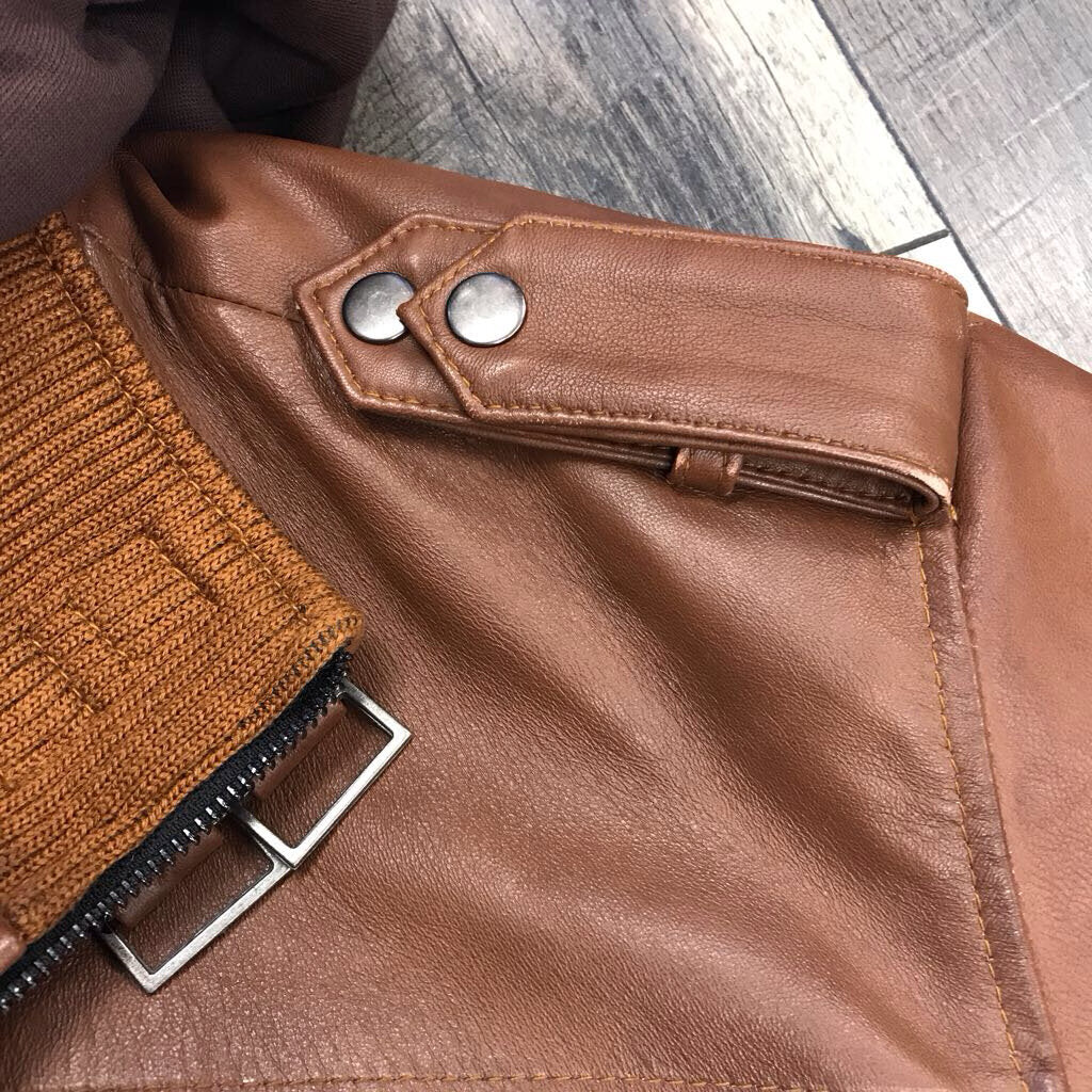 BROWN HOODED LEATHER JACKET