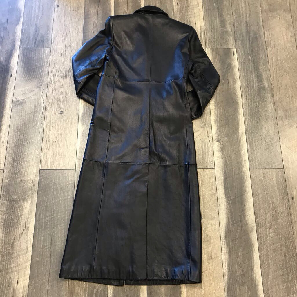 BLK LONG LEATHER JACKET- NEW