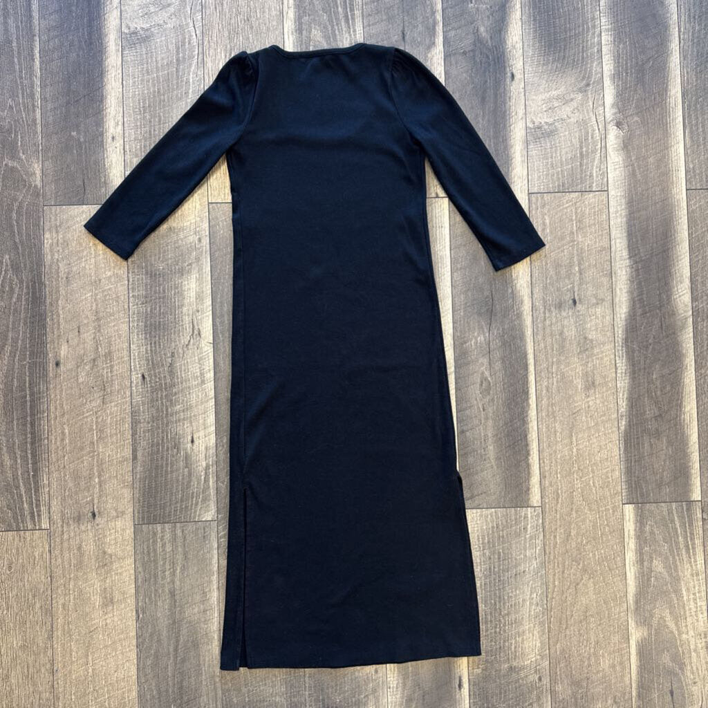 BLK RIBBED LS DRESS