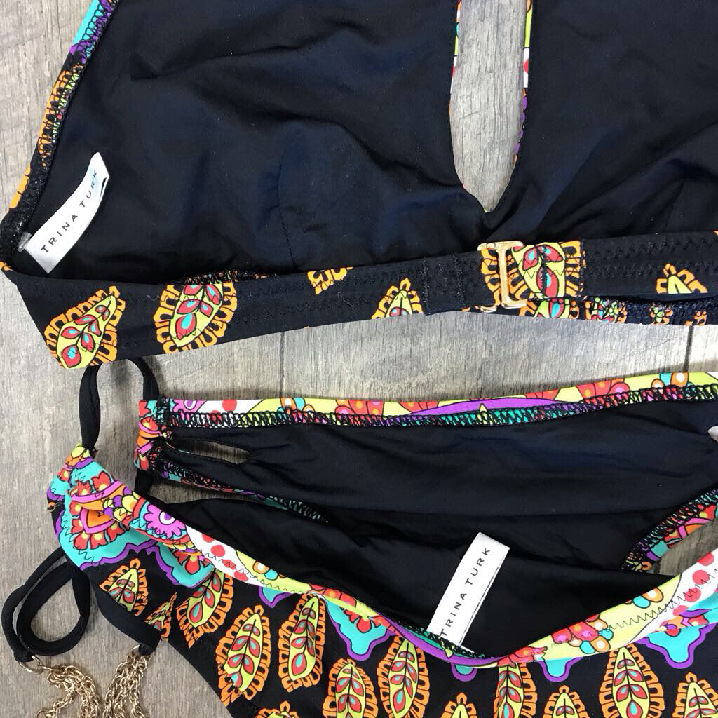 BLACK MOROCCAN RIVIERA MEDALLIAN HALTER 2PC BIKINI SWIM