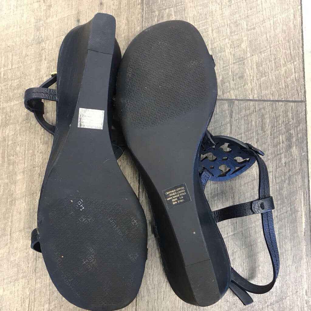 NAVY LEATHER MILLER WEDGE SANDAL