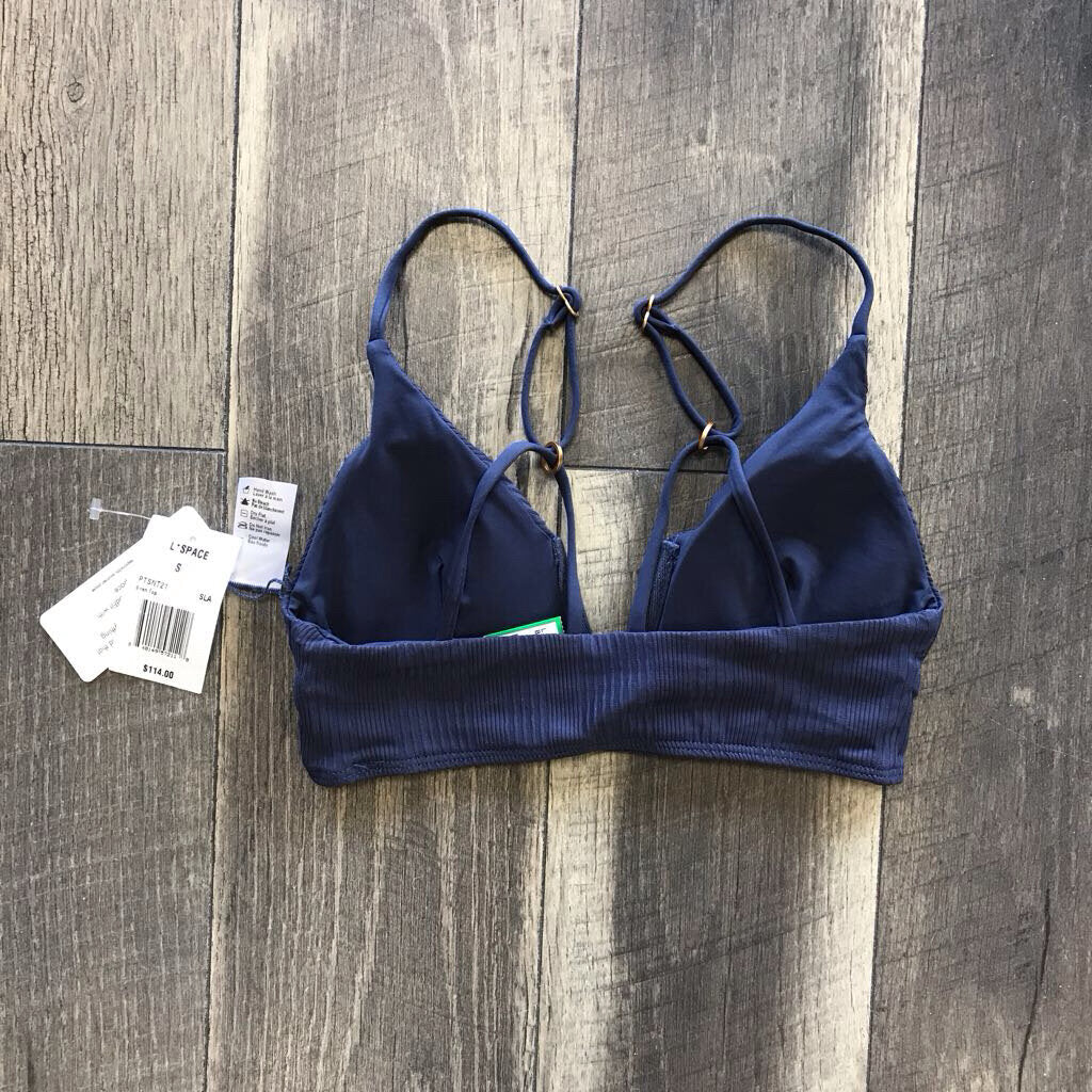BLUE RIBBED SWIM BIKINI TOP-NWT
