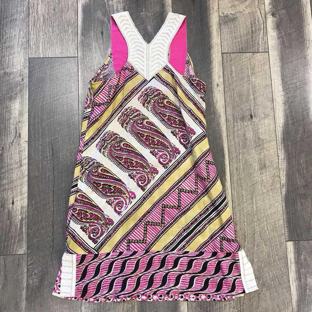 PINK PRINTED BEADED LINEN DRESS