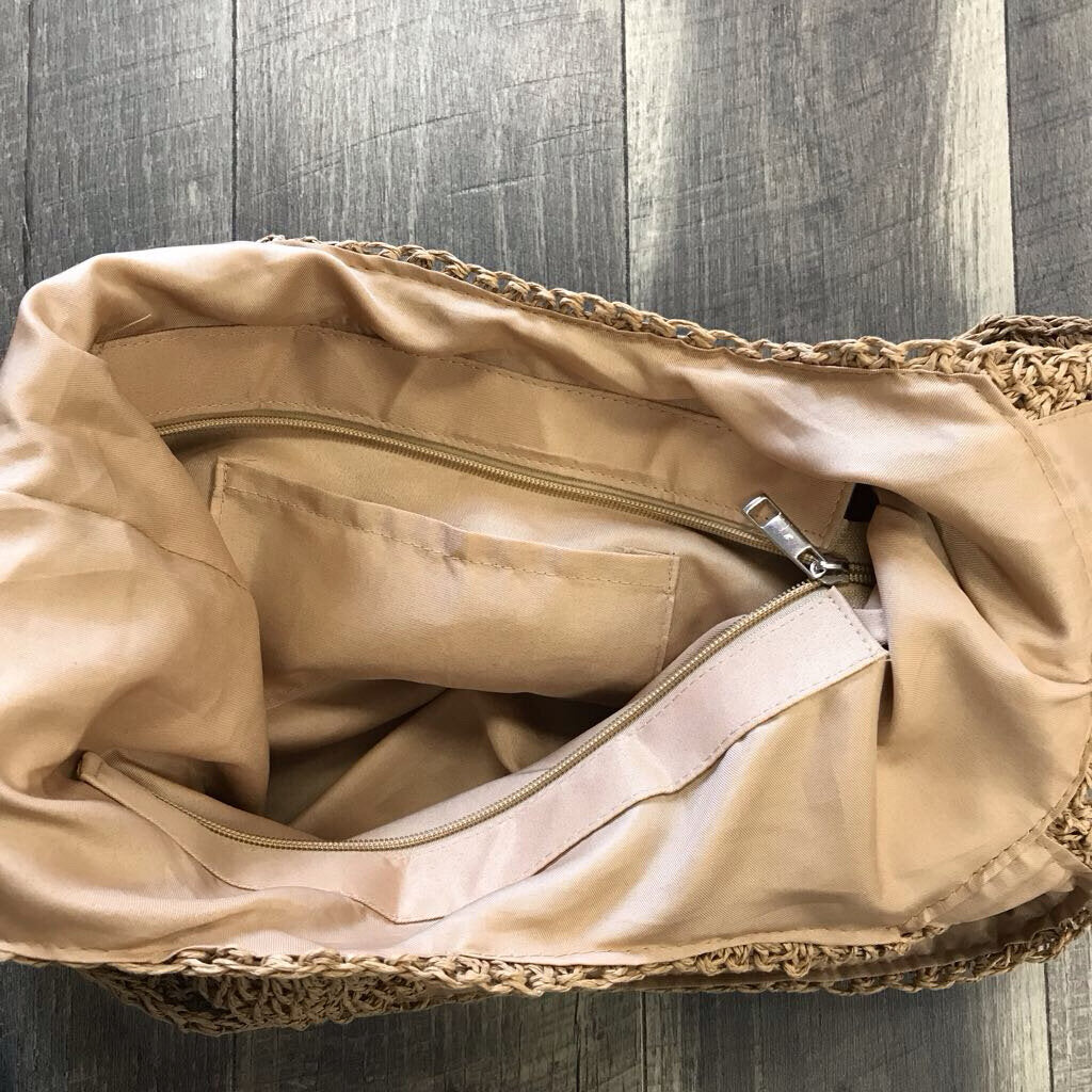 TAN RAFFIA SHOULDER BAG