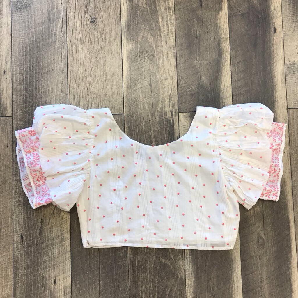 LANYA PINK POLKA DOT CROP PUFF SLEEVE TOP