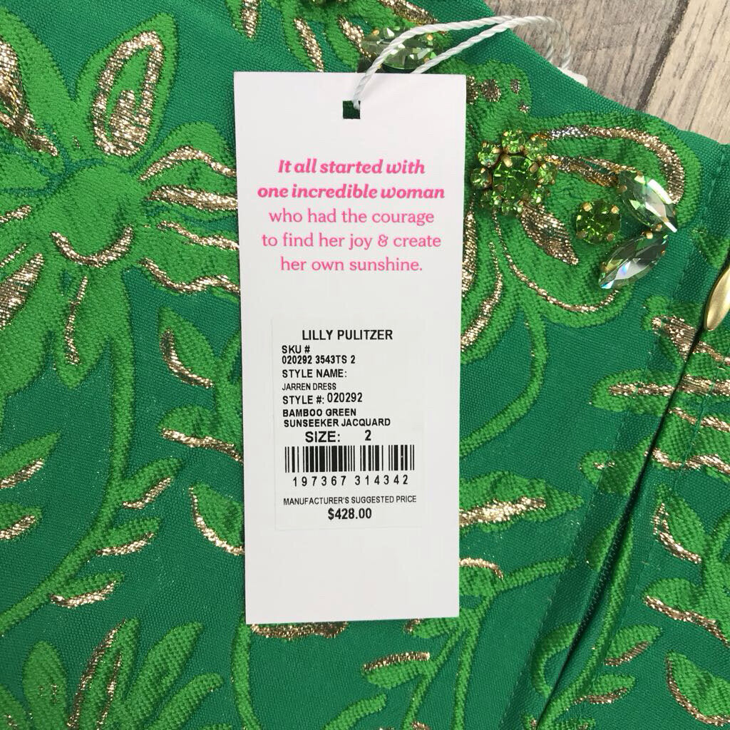 GREEN JACQUARD DRESS NWT