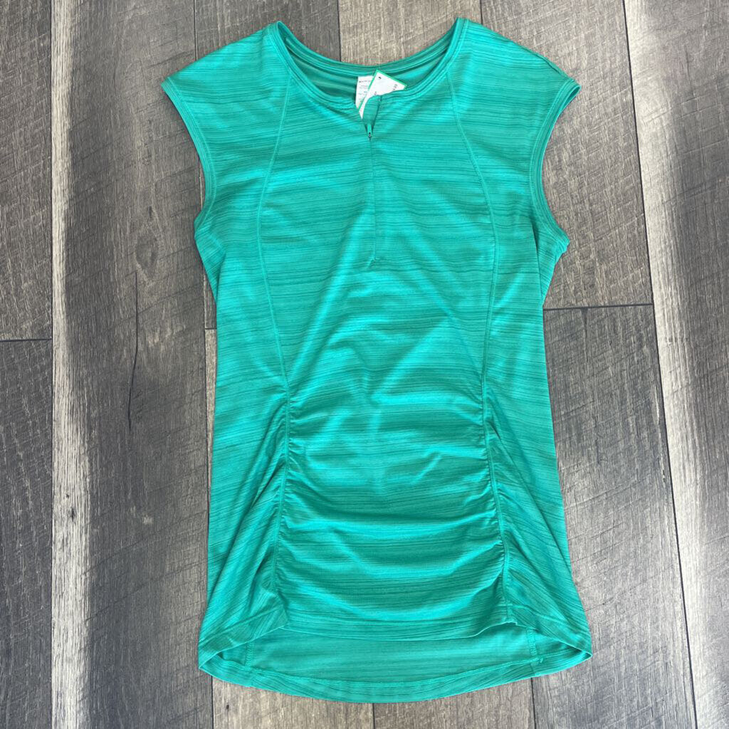 GREEN CAP SLEEVE ZIP TOP