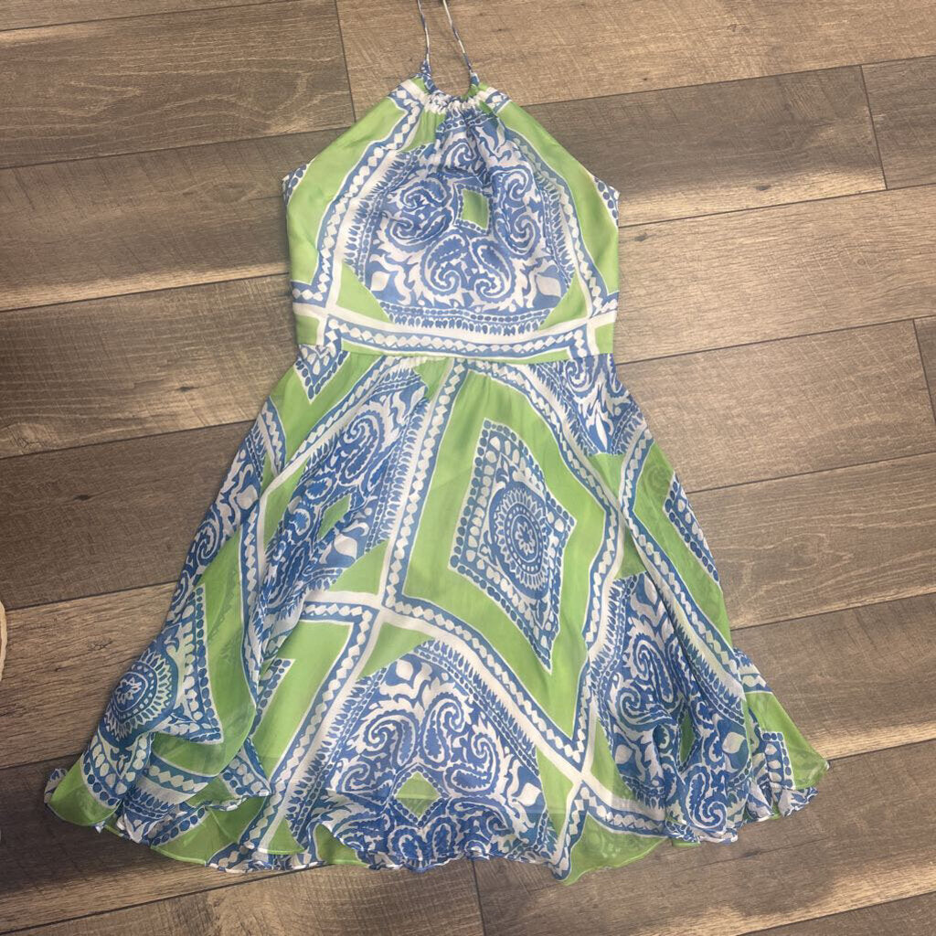 GREEN/BLUE HALTER DRESS