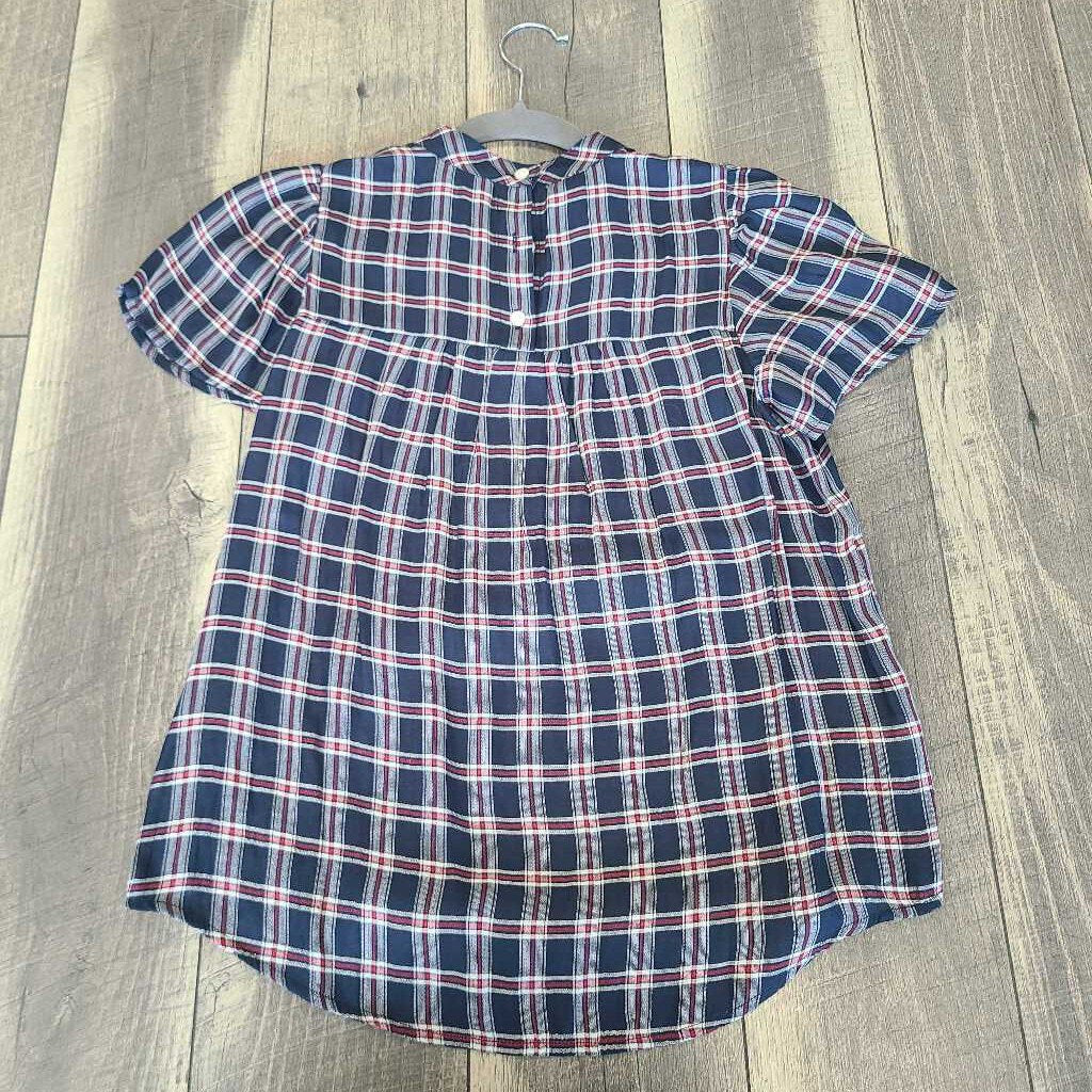 NAVY PLAID SS BLOUSE