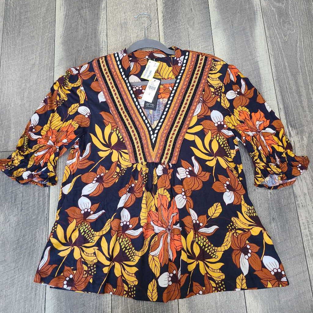 ORANGE FLORAL BLOUSE-NWT