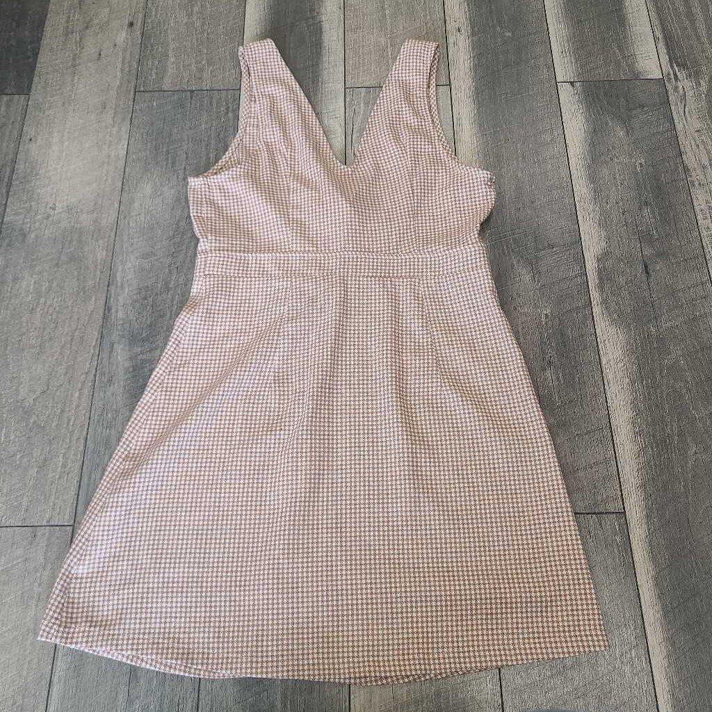 BROWN GINGHAM LOW V DRESS- NWT