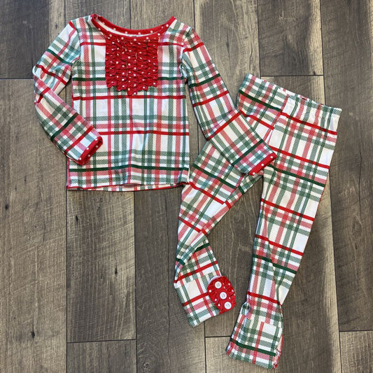 PLAID RUFFLE PJ 2P- NEW