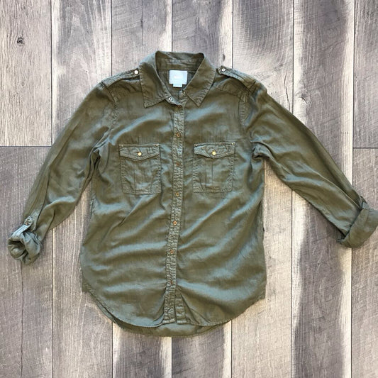 ARMY GREEN BUTTON UP BLOUSE