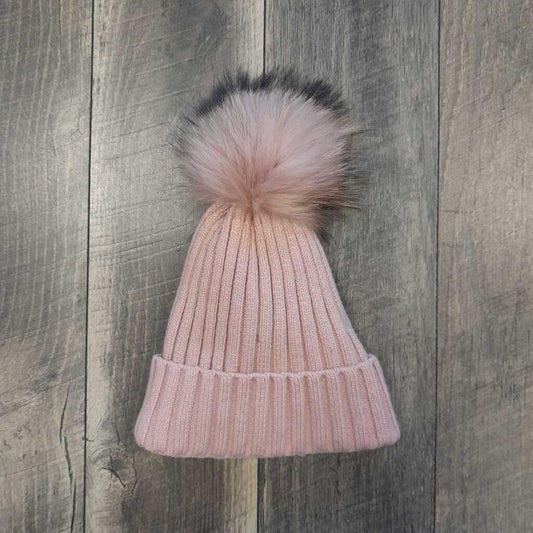 PINK FUR POM POM HAT