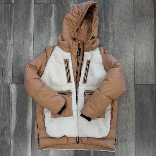 CAMEL/ CREAM FLEECE JACKET-AS IS