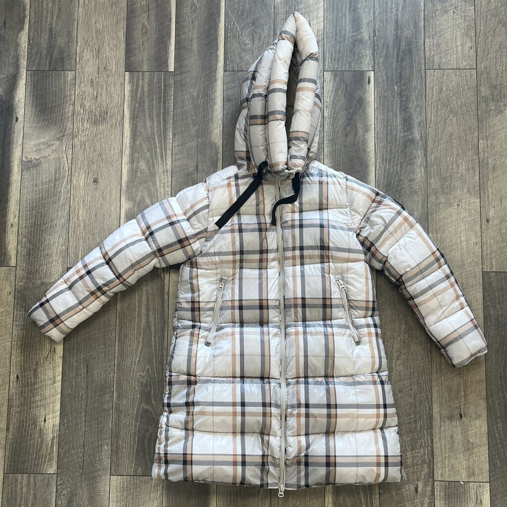 LONG PLAID PUFFER COAT