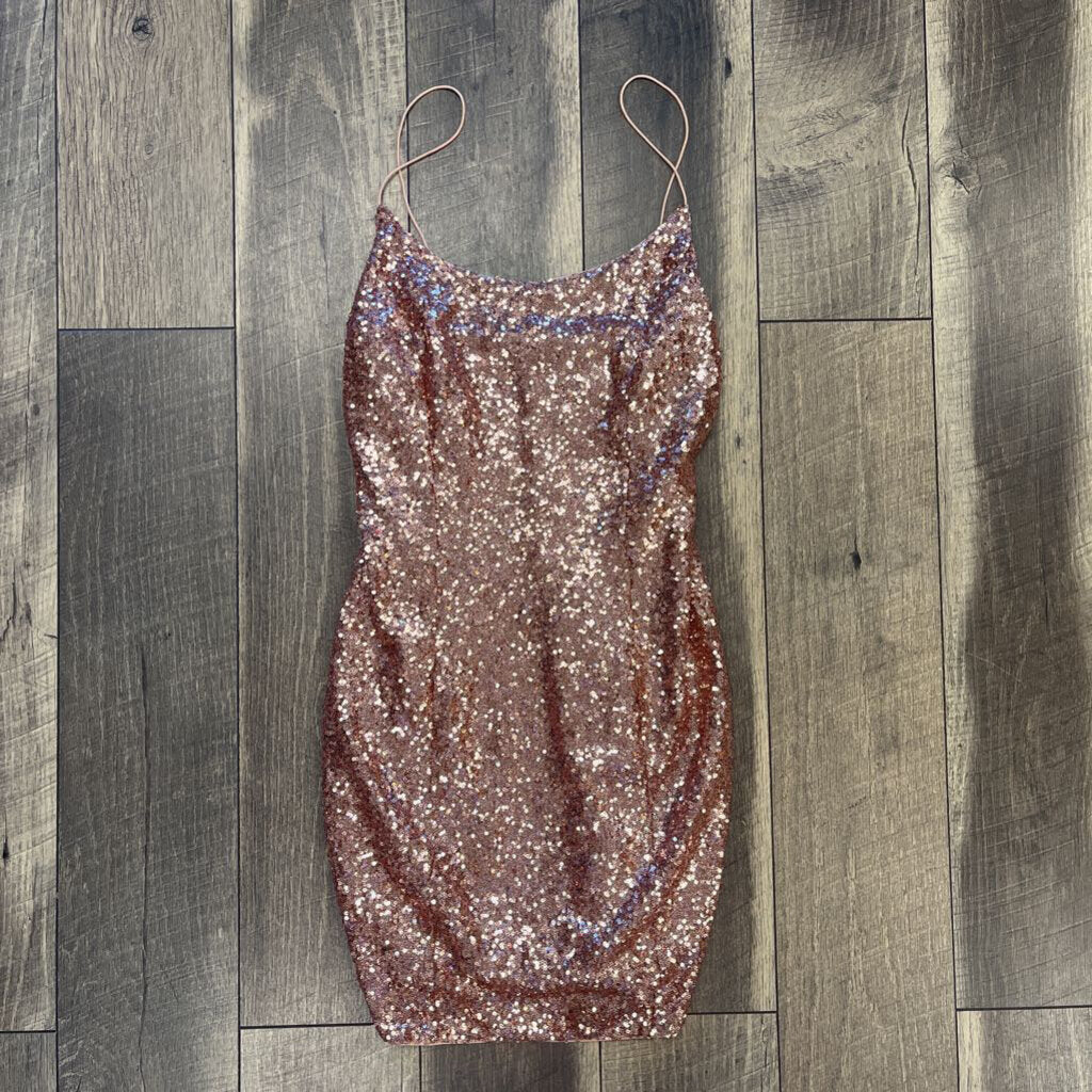 ROSE GOLD SEQ STRAP DRESS