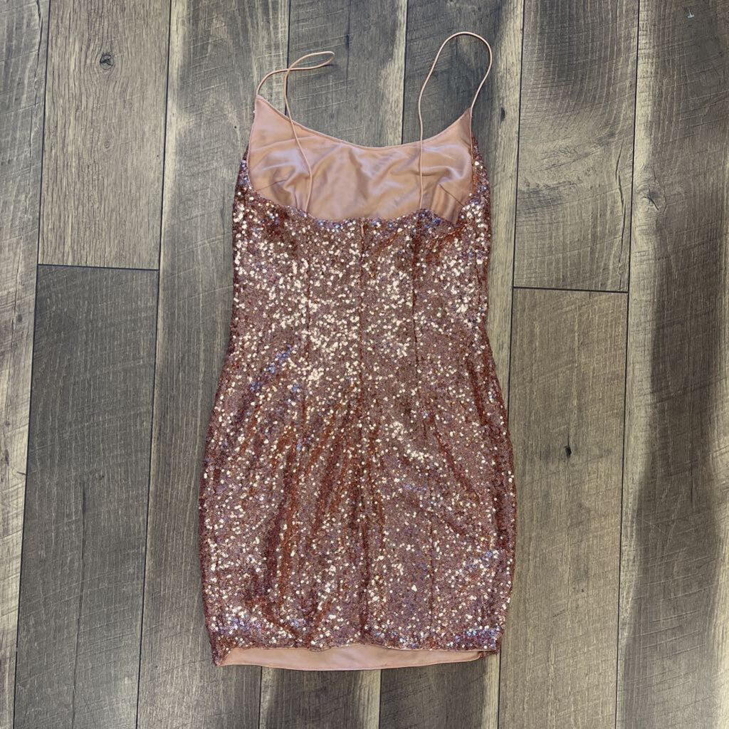 ROSE GOLD SEQ STRAP DRESS