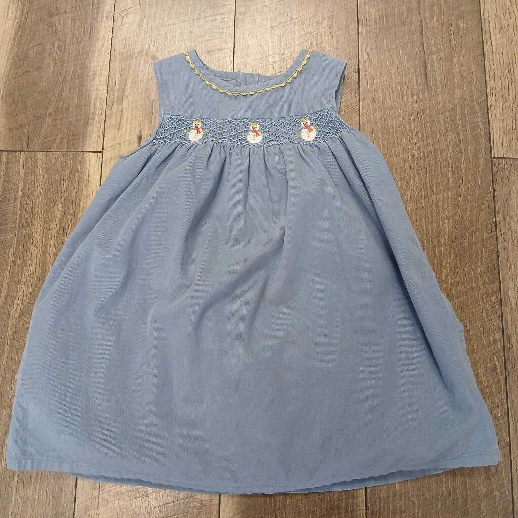 BLUE CORDUROY SNOWMAN DRESS