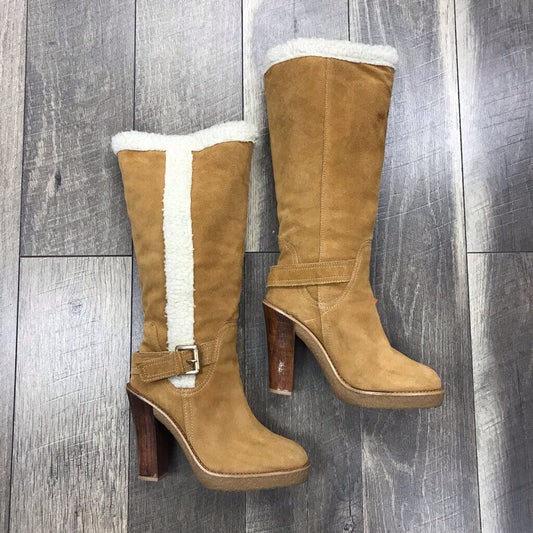 SUEDED TALL WOOD HEEL BOOT