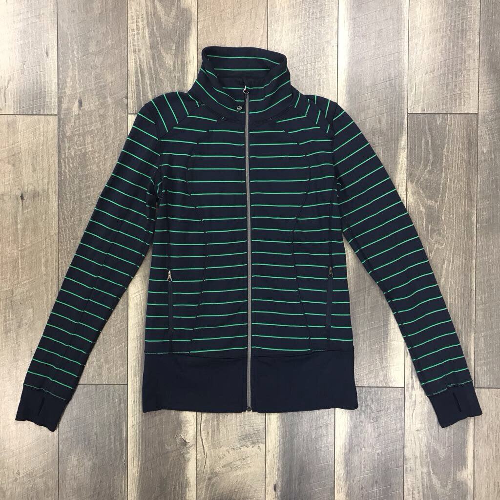 NAVY GREEN STRIPED FULL ZIP