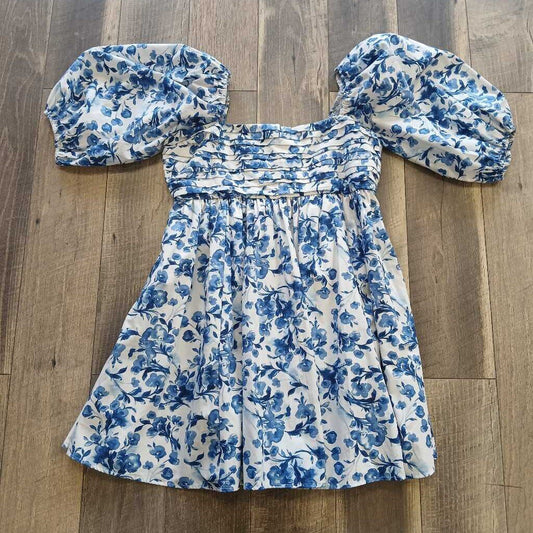 BLUE FLORAL PUFFER DRESS