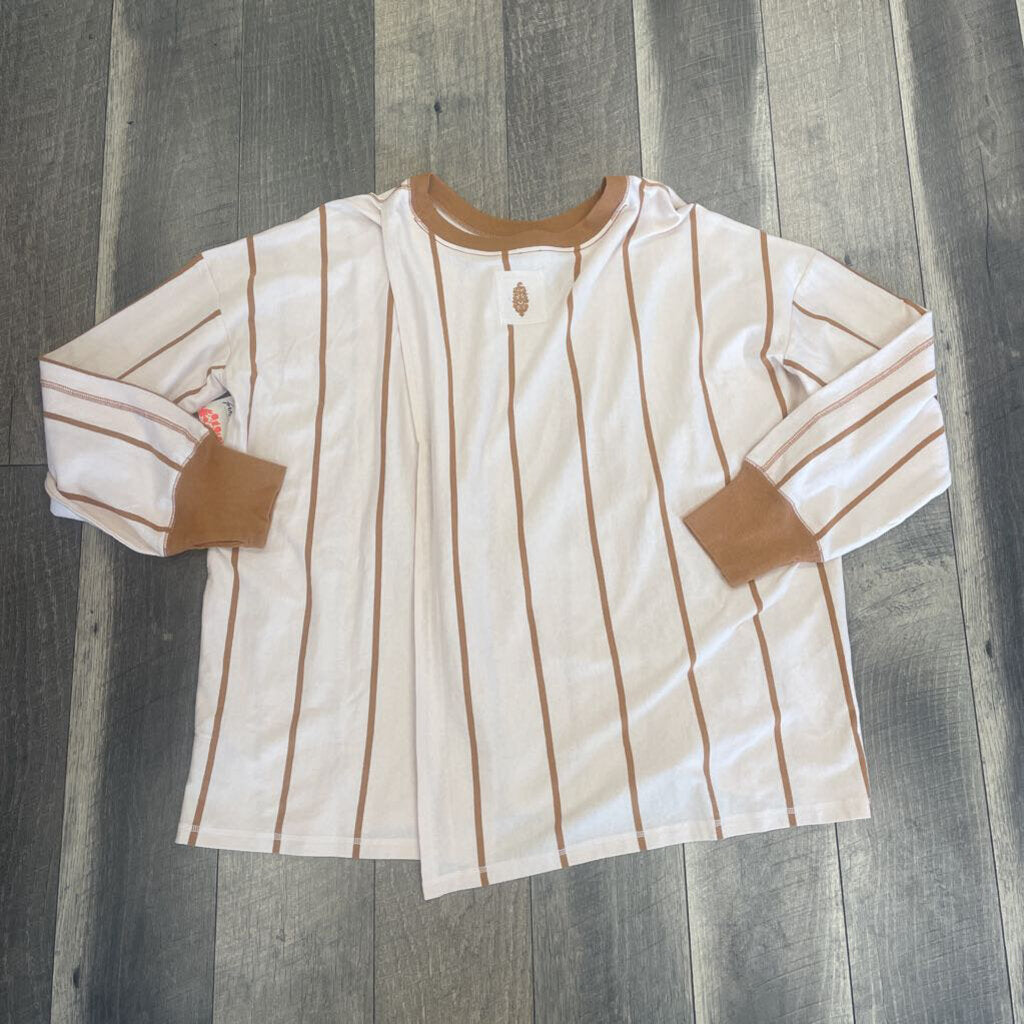 CREAM TAN STRIPE-L/S-NWT