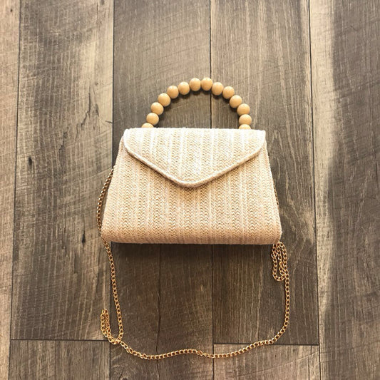 STRAW BEADED HANDLE PURSE